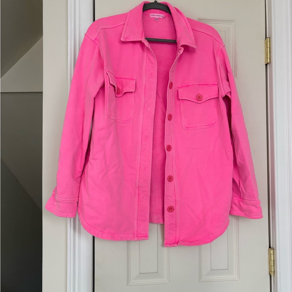 Good American Hot Pink Button-Up Utility Jacket